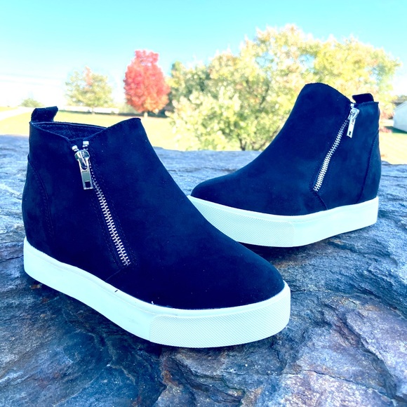 Soda **Black** Suede Bootie Wedge Shoe - Picture 2 of 3